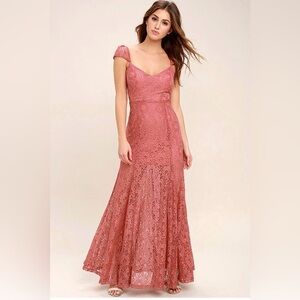 Lulu’s Dusty Rose Lace Sleeveless Low Back Maxi Dress